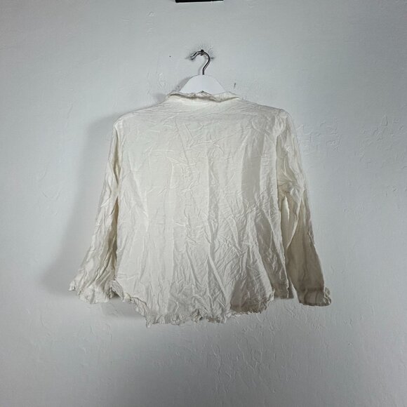 CP Shades Womens White Crinkle Jacquard Button-Up Shirt Medium Rayon Lightweight - Picture 2 of 7